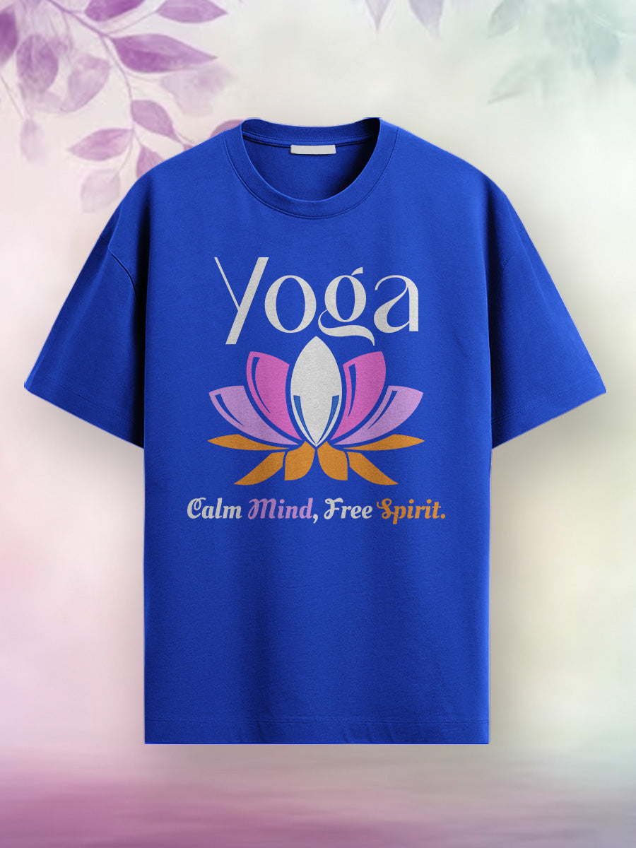 Calm Mind Free Spirit- Royal Blue Round Neck Yoga T-shirt