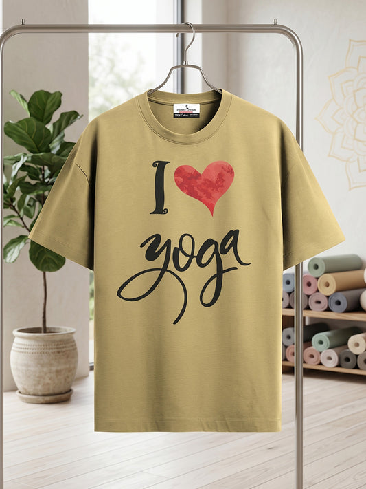 I Love Yoga - Beige Yoga Round Neck T-shirt