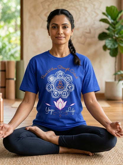 Peace Within, Strength Outside- Royal Blue Round Neck Yoga T-shirt