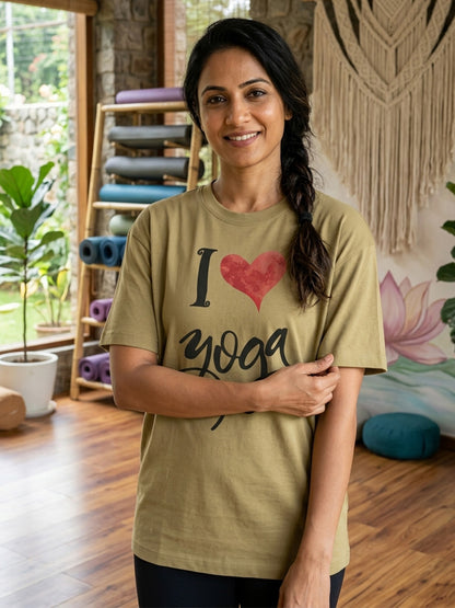 I Love Yoga - Beige Yoga Round Neck T-shirt