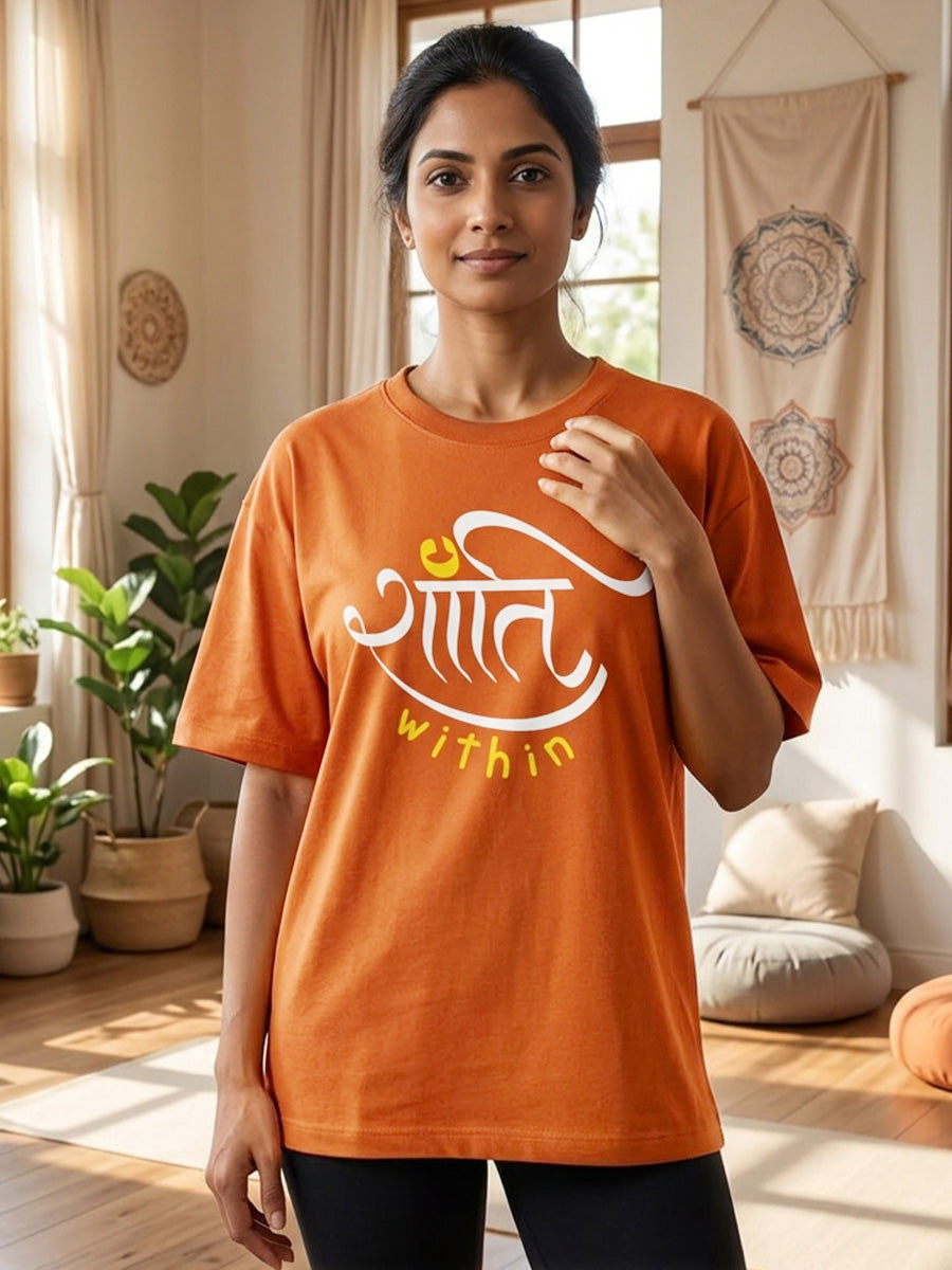 Shanti Within- Orange Round Neck Yoga T-shirt