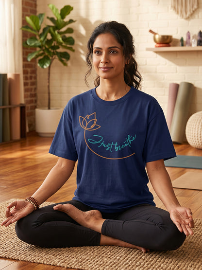Breathe & Flow - Navy Blue Yoga Round Neck T-shirt