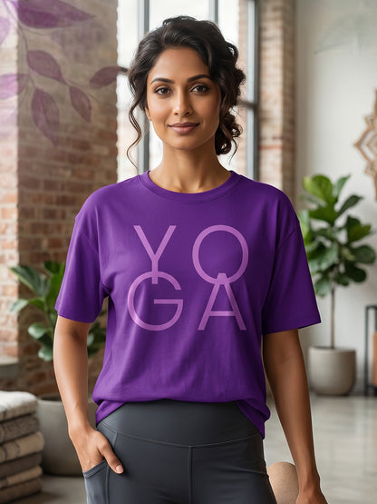 Yoga Word- Purple Round Neck Yoga T-shirt