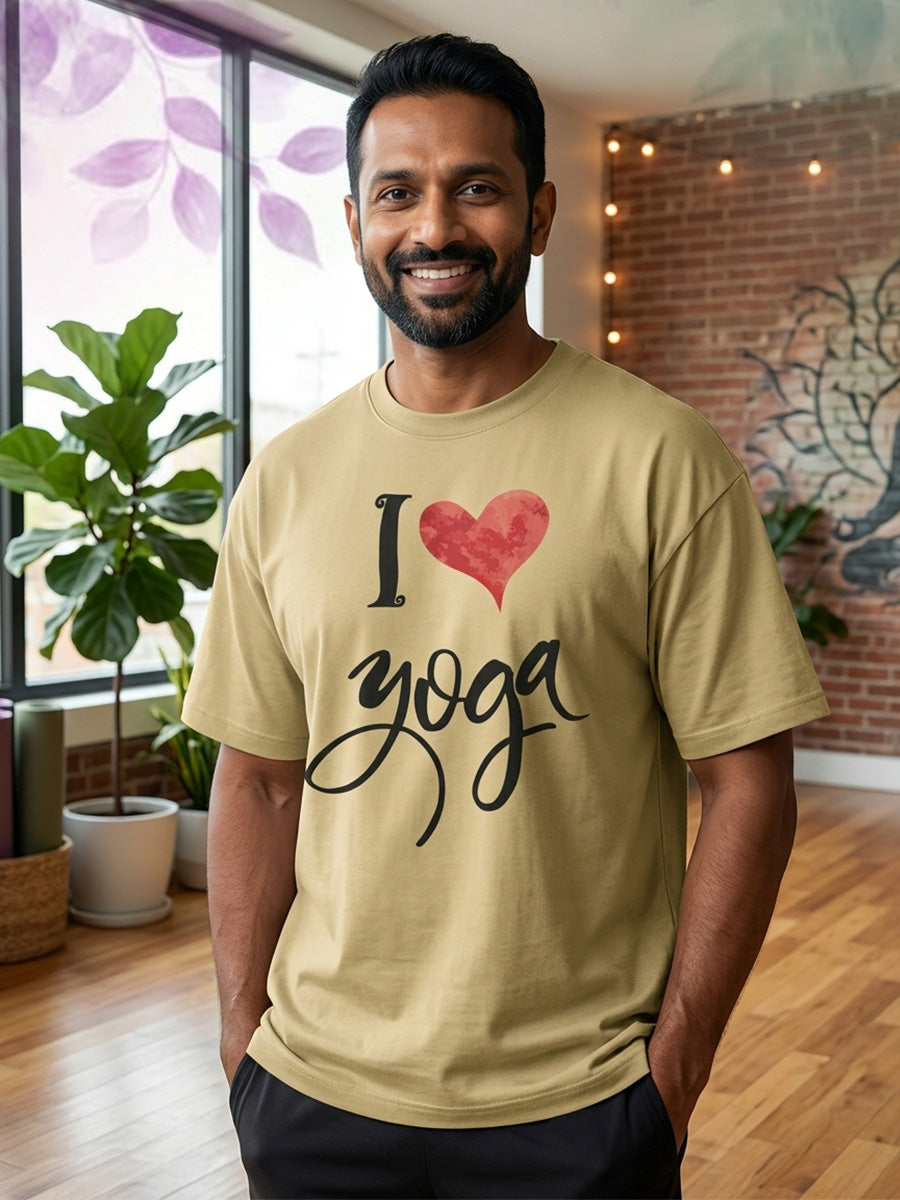 I Love Yoga - Beige Yoga Round Neck T-shirt