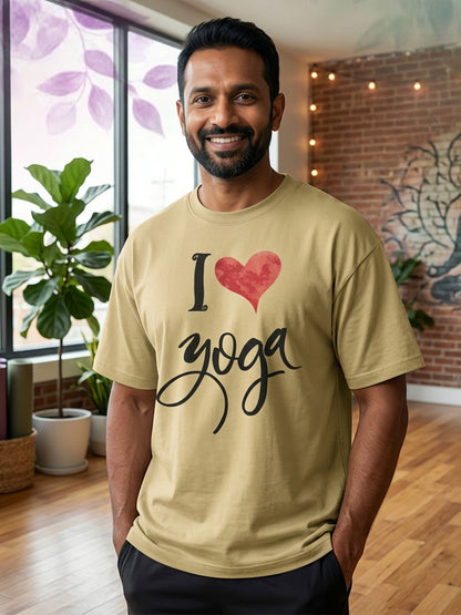I Love Yoga - Beige Yoga Round Neck T-shirt