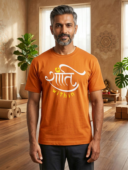 Shanti Within- Orange Round Neck Yoga T-shirt