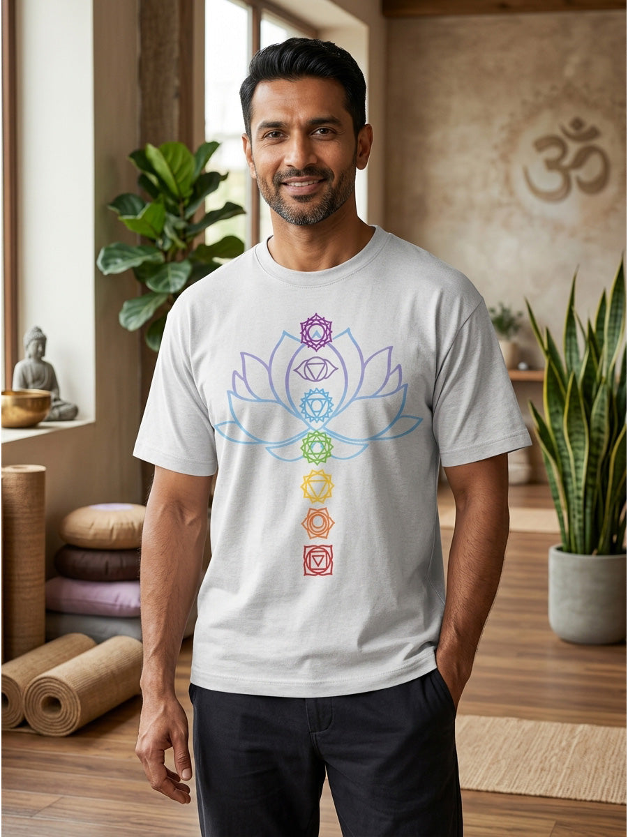 Awakened Chakra - White Yoga Round Neck T-shirt