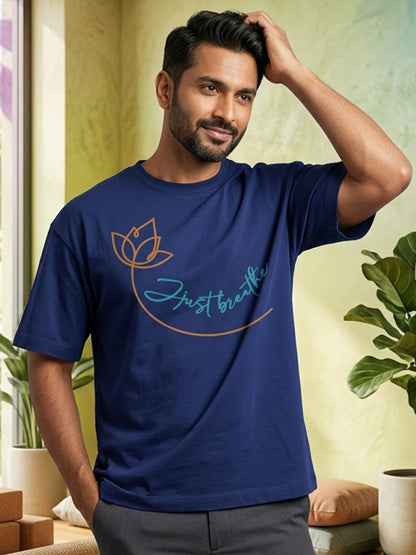Breathe & Flow - Navy Blue Yoga Round Neck T-shirt
