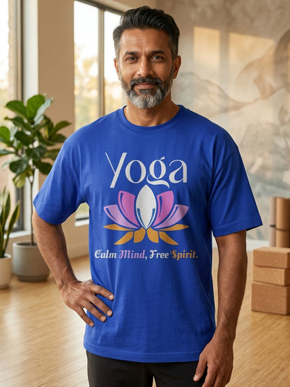 Calm Mind Free Spirit- Royal Blue Round Neck Yoga T-shirt