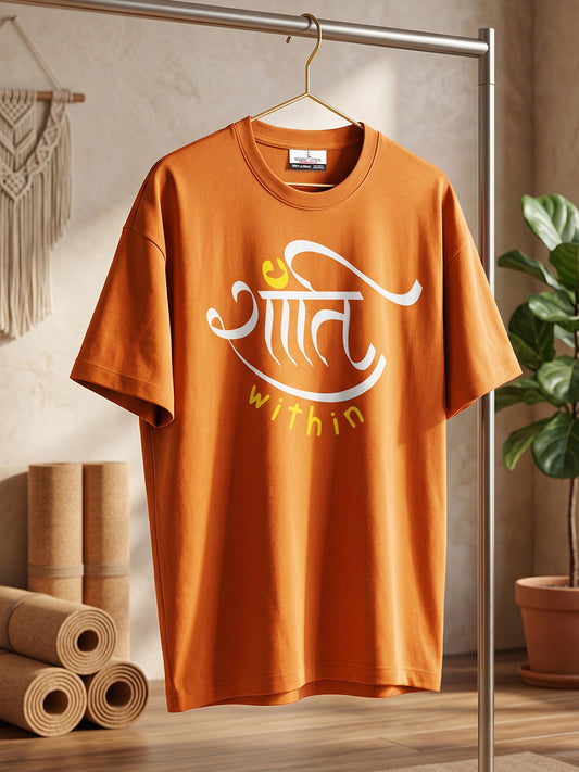 Shanti Within- Orange Round Neck Yoga T-shirt