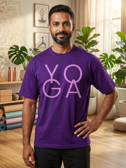 Yoga Word- Purple Round Neck Yoga T-shirt