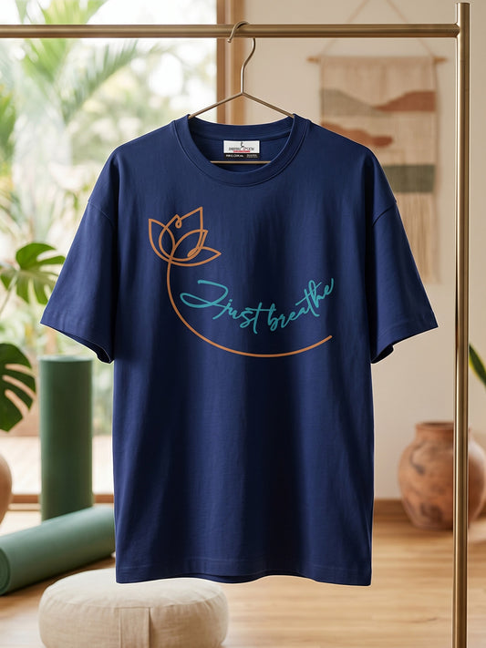 Breathe & Flow - Navy Blue Yoga Round Neck T-shirt