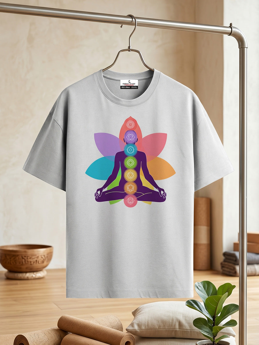 Yoga Chakras- White Round Neck Yoga T-shirt