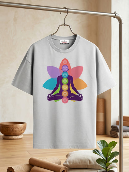 Yoga Chakras- White Round Neck Yoga T-shirt