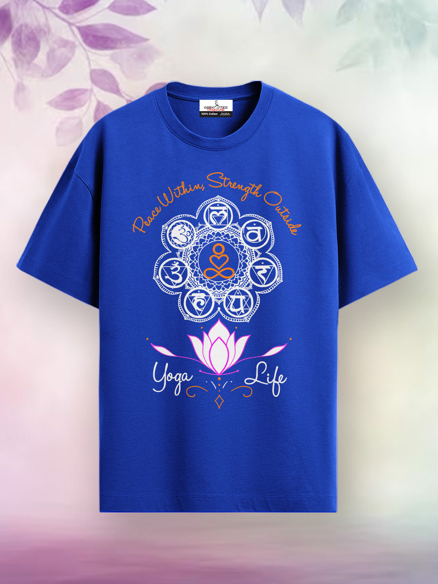 Peace Within, Strength Outside- Royal Blue Round Neck Yoga T-shirt