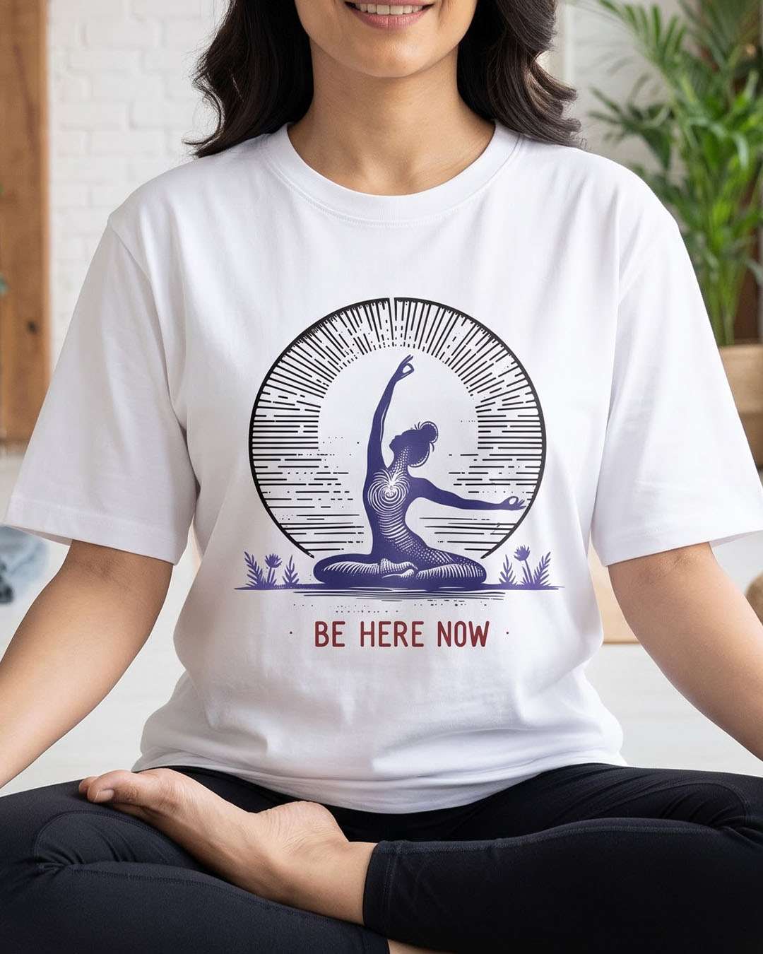 Be Here Now - White Yoga Round Neck T-shirt