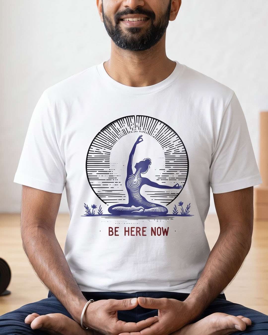 Be Here Now - White Yoga Round Neck T-shirt