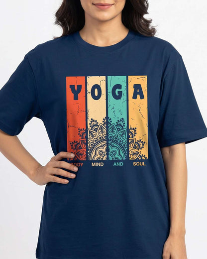 Body Mind Soul - Navy Blue Yoga Round Neck T-shirt
