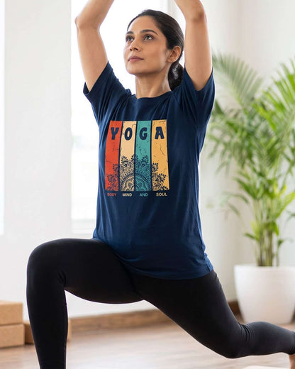 Body Mind Soul - Navy Blue Yoga Round Neck T-shirt