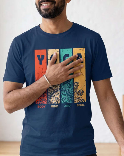 Body Mind Soul - Navy Blue Yoga Round Neck T-shirt