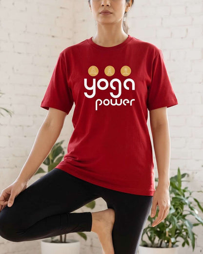 Yoga Power- Red Round Neck Yoga T-shirt