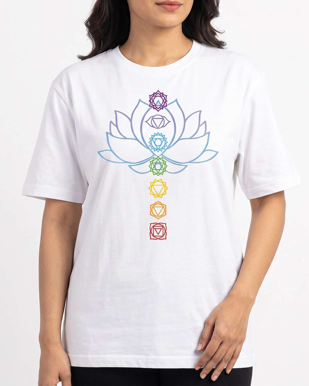 Awakened Chakra - White Yoga Round Neck T-shirt