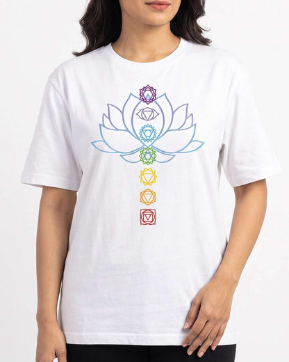 Awakened Chakra - White Yoga Round Neck T-shirt