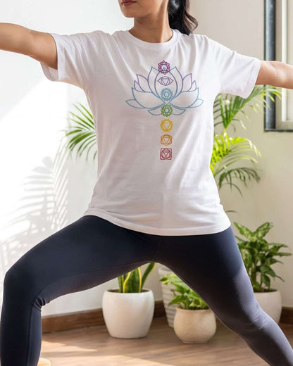 Awakened Chakra - White Yoga Round Neck T-shirt