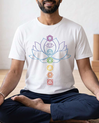 Awakened Chakra - White Yoga Round Neck T-shirt