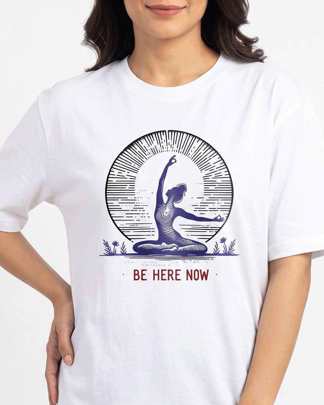 Be Here Now - White Yoga Round Neck T-shirt