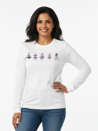 Five Senses- White Yoga Unisex Full Sleeves T-shirt