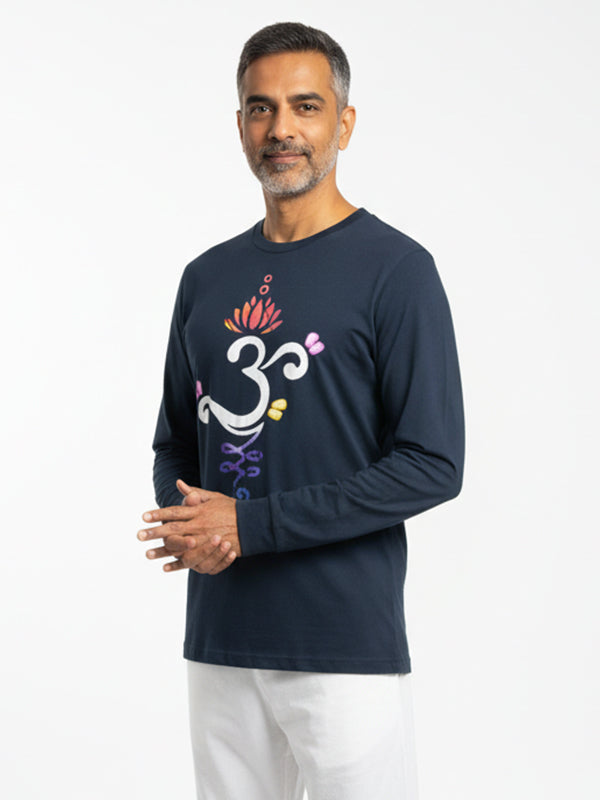 Om Graphic- Navy Blue Yoga Unisex Full Sleeves T-shirt