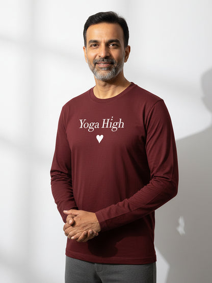 Yoga High- Maroon Yoga Unisex Full Sleeves T-shirt