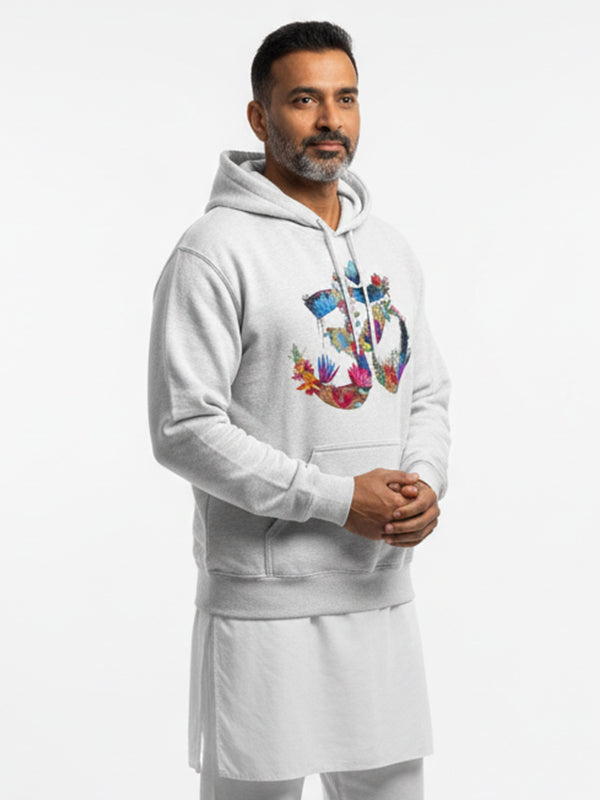Om Symbol Flowers- White Yoga Hoodie