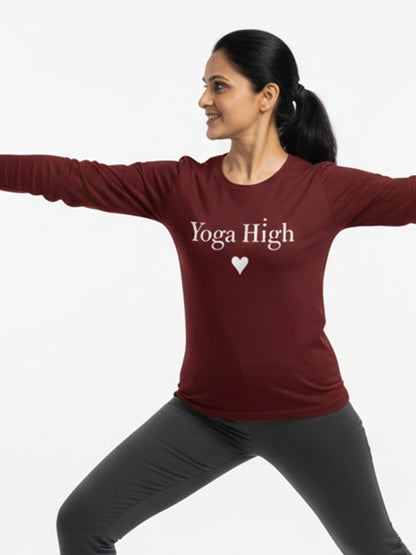 Yoga High- Maroon Yoga Unisex Full Sleeves T-shirt