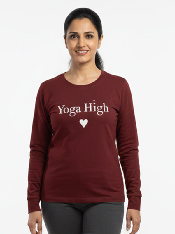 Yoga High- Maroon Yoga Unisex Full Sleeves T-shirt