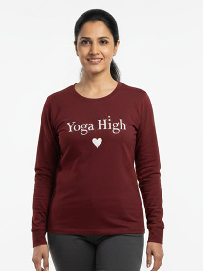 Yoga High- Maroon Yoga Unisex Full Sleeves T-shirt