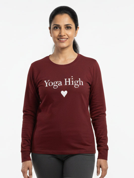 Yoga High- Maroon Yoga Unisex Full Sleeves T-shirt