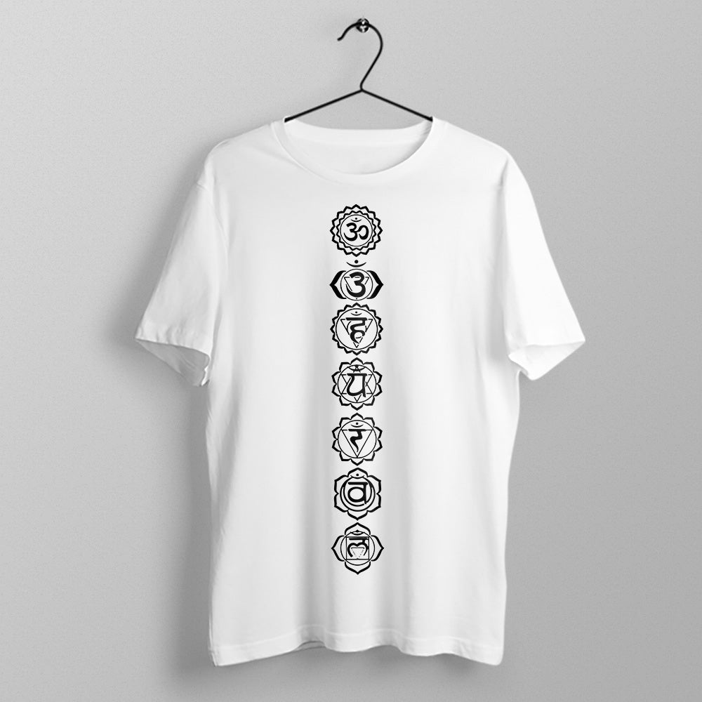 Seven Chakras - White Yoga Round Neck T-shirt