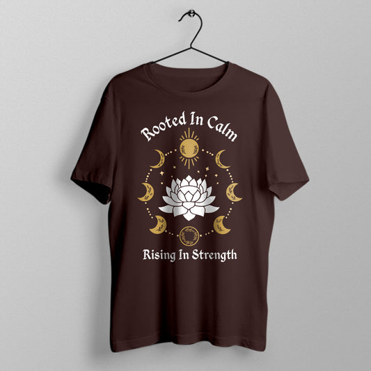 Rooted In Calm - Coffee Brown Yoga Round Neck T-shirt
