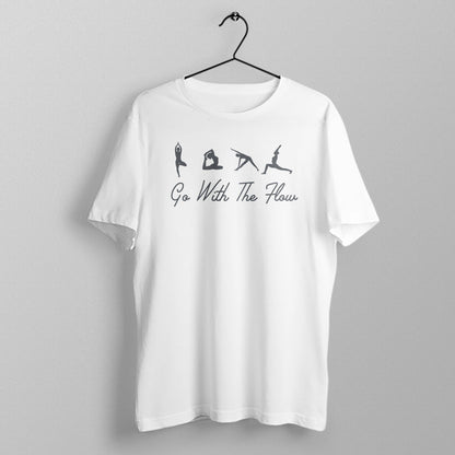 Go With The Flow - White Yoga Round Neck T-shirt