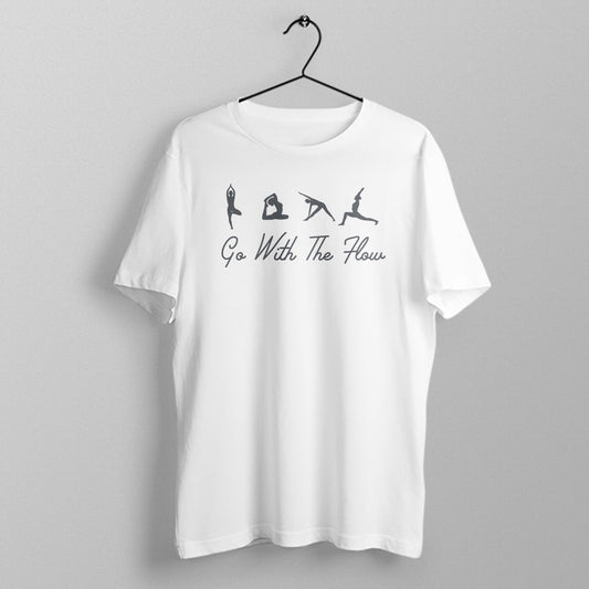 Go With The Flow - White Yoga Round Neck T-shirt