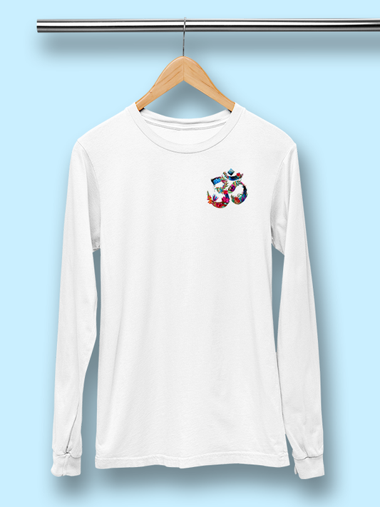 Om Flower Symbol - White Yoga Unisex Full Sleeves T-shirt