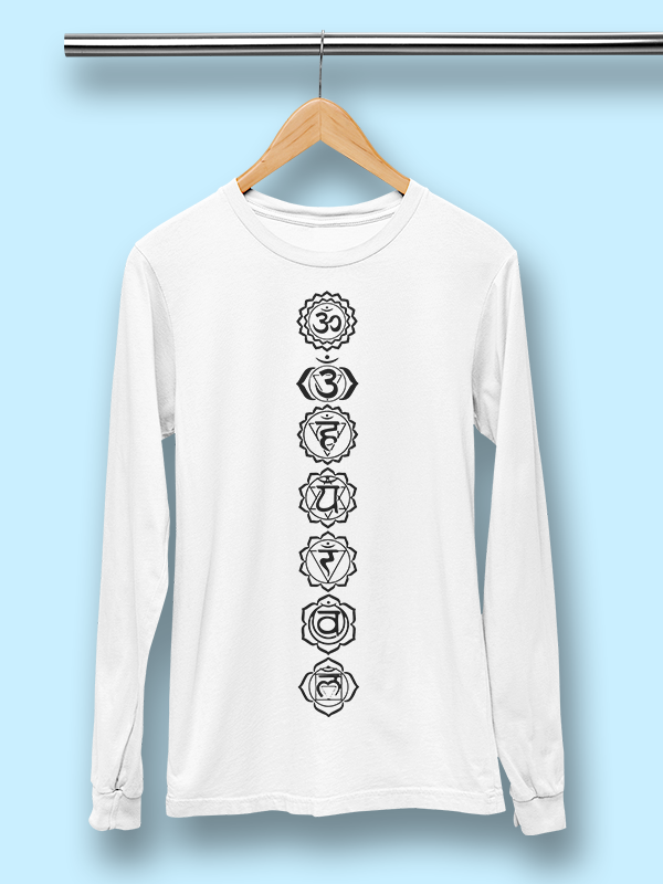 Seven Chakras - White Yoga Unisex Full Sleeves T-shirt