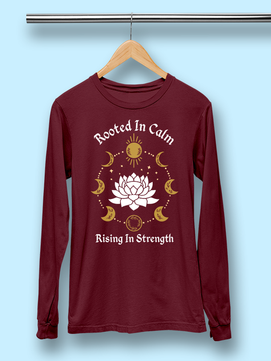 Rooted In Calm- Maroon Yoga Unisex Full Sleeves T-shirt