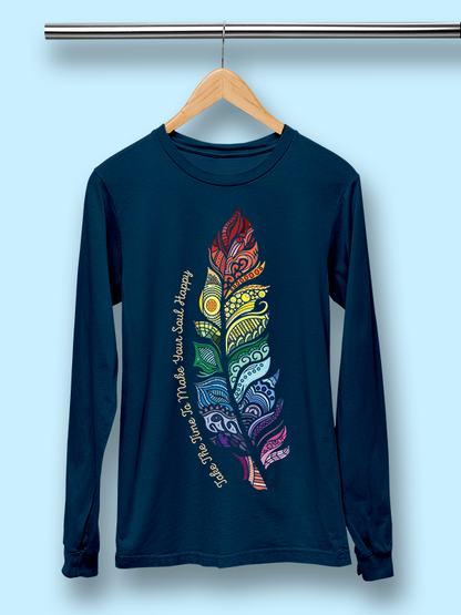 Happy Soul- Navy Blue Yoga Unisex Full Sleeves T-shirt