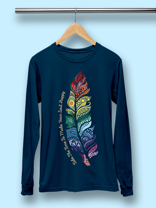 Happy Soul- Navy Blue Yoga Unisex Full Sleeves T-shirt