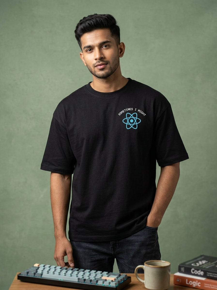 I Might React - Black Coding Oversized Tshirt