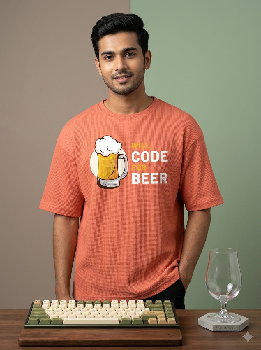Will Code For Beer - Coral Coding Oversized Tshirt