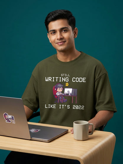 Still Writing Code - Olive Green Coding Oversized Tshirt